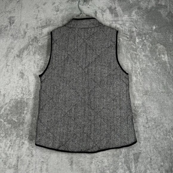 Merokeety Jacket Womens Small Black White Herringbone Vest Casual Neutral Preppy - Picture 3 of 7